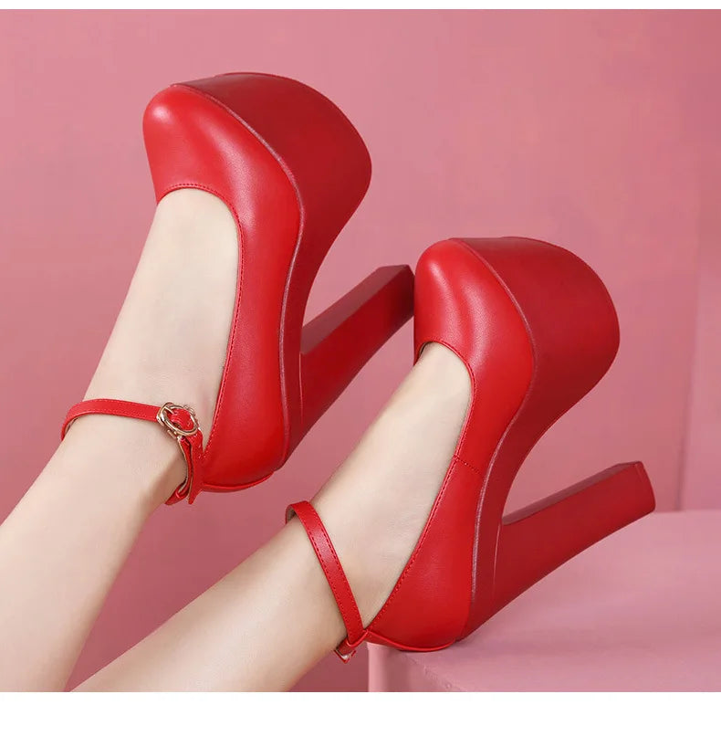 15cm Small Size 32-43 Thick Bottom Gold Red Wedding Shoes Women Platform Pumps 2026 Fall Block Super High Heels Shoes Model Pi-Mart