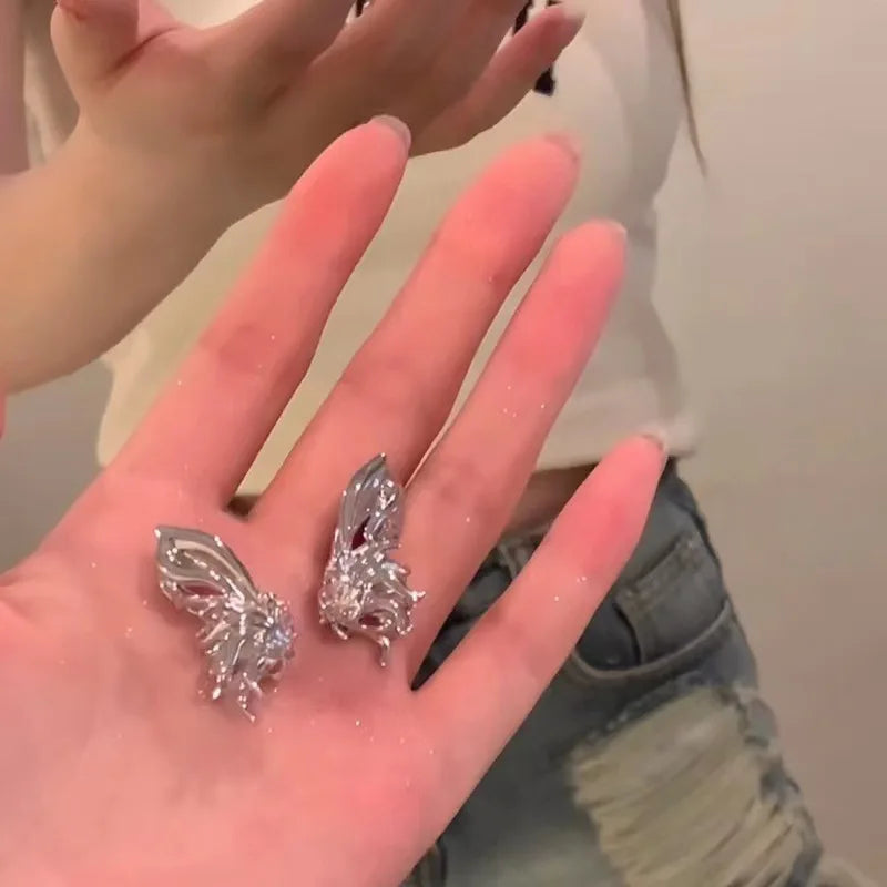 Y2K Irregular Liquid Earrings for Women Silver Color Hip-Hop Punk Fashion Geometric Earring Clip Girl 2024 Trendy Party Jewelry Pi-Mart