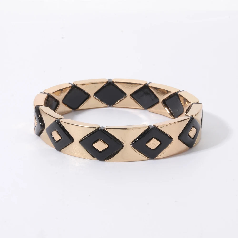 2026 New Black Gold Color Beaded Bangle for Women and Men Handmade Elastic hand Wrist Bracelets Pi-Mart