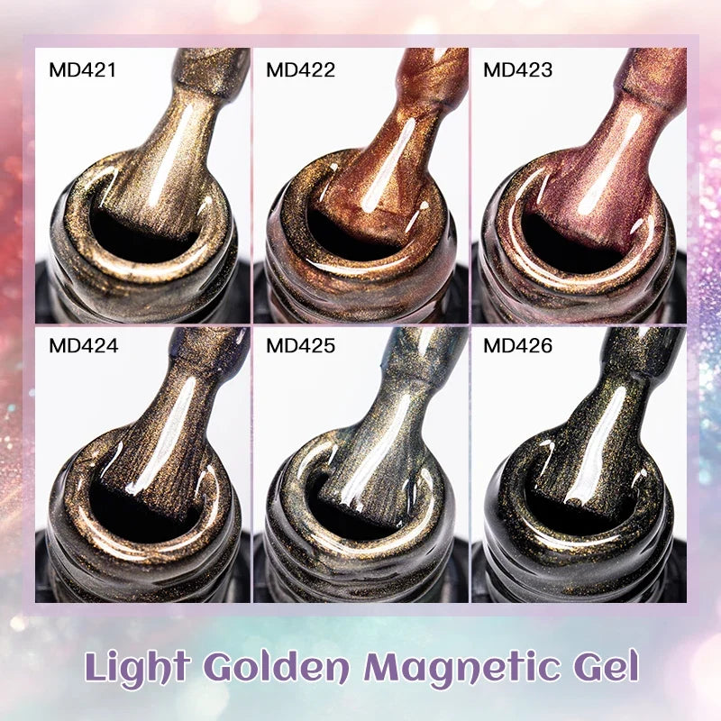 7pc Light Golden Magnetic Nail Gel Set Long Lasting for 28+ Days High-Gloss Nail Art Vernis Gel for Manicure DIY Easy to Apply Tri Light Beauty