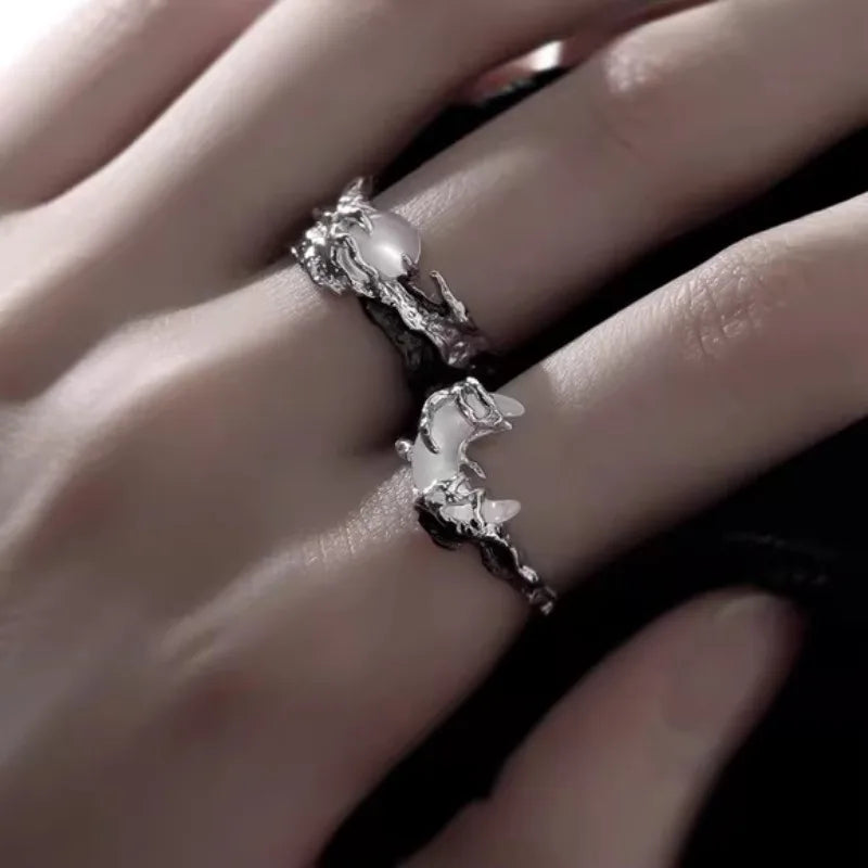 Vintage Y2K Irregular Sun Moon Open Ring for Women Men Adjustable Metal Punk Finger Rings Fashion Party Jewelry Lovers Gifts Pi-Mart