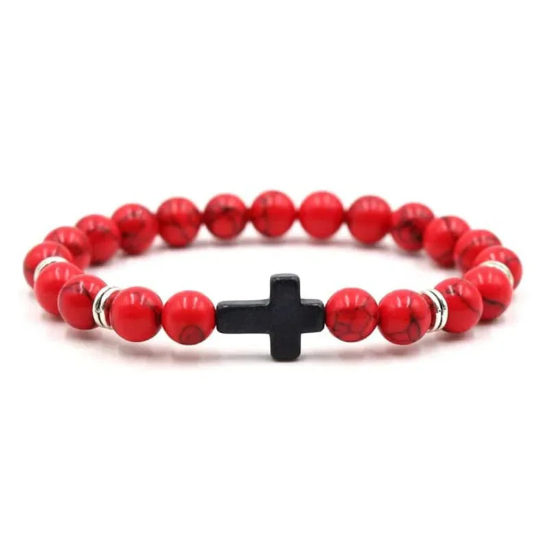 Prayer Men Natural Stone Wood Beads Rosary Hematite Cross Bracelets Onyx Meditation Bracelet Women Yoga Jewelry Homme Pulsera Pi-Mart