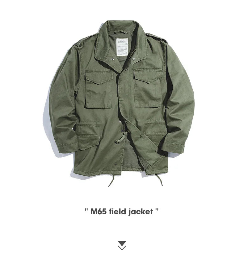 Maden Retro M65 Jackets for Men Green Outdoor Windbreaker Vintage Casual Solid Coat Mens Clothes Multi-Pocket Jacket Pi-Mart