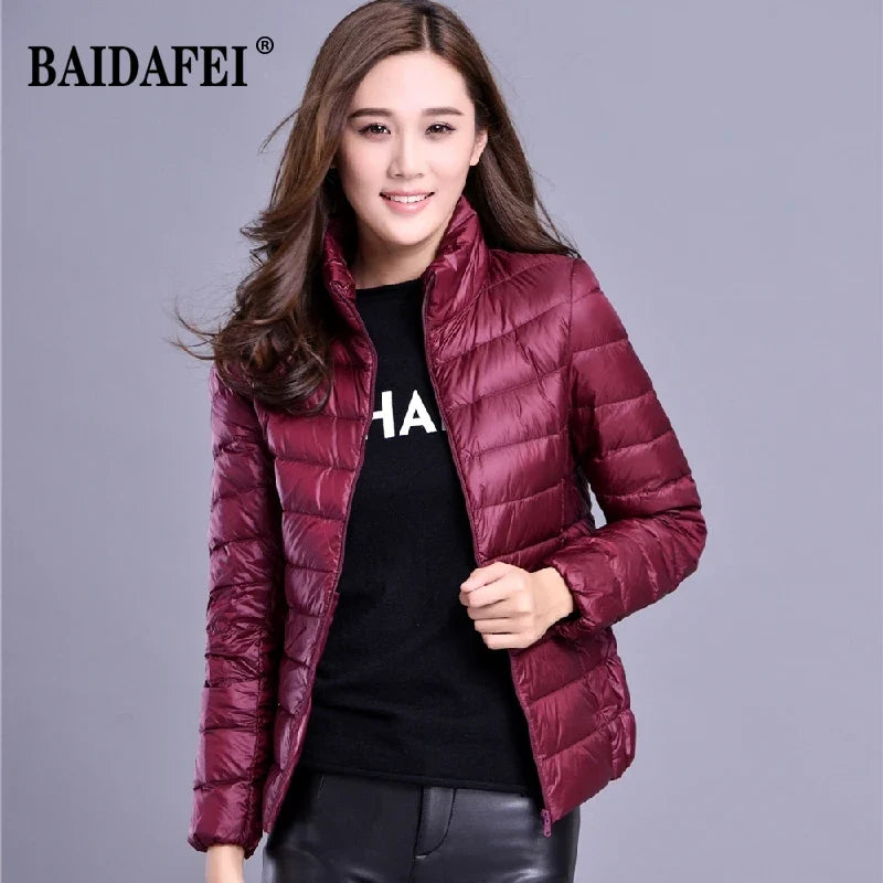 Women Short Puffer Jacket 2025 New Fashion Stand Collar Lightweight Water-Resistant Packable Female Down Parka Casual Coat LadyShow.Store