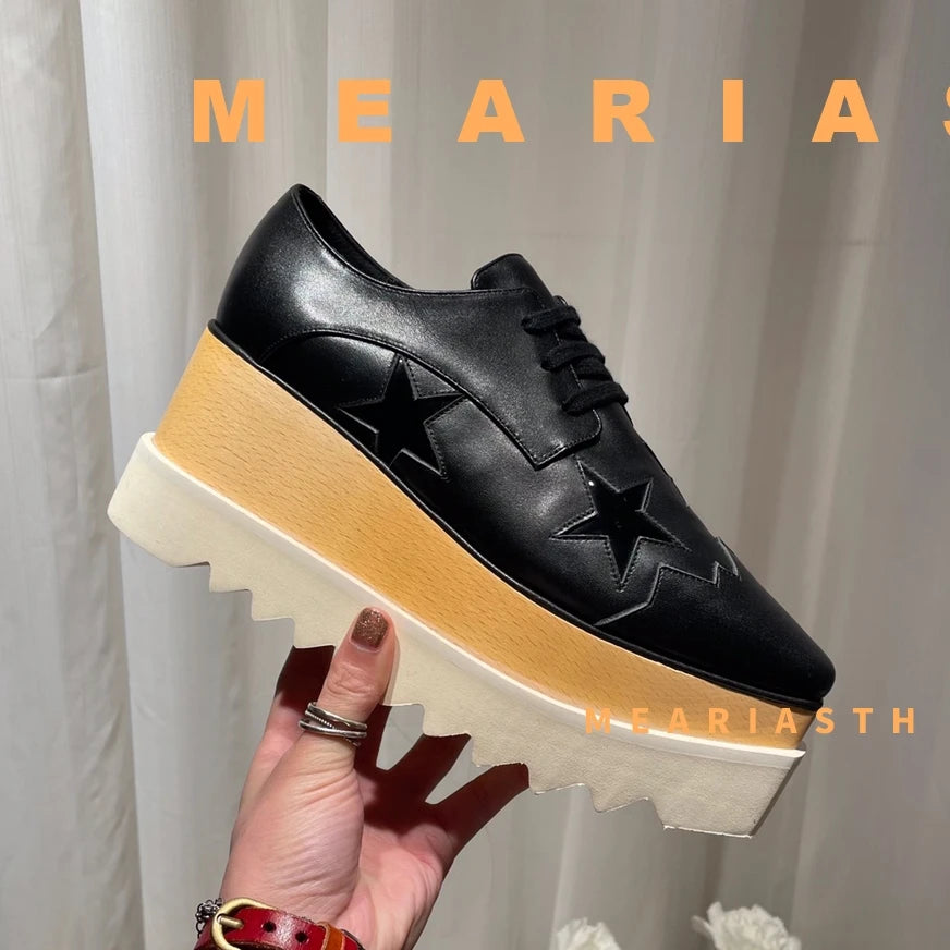 Women Walking Sneakers Autumn Lace-up High Platform Chunky Shoes Breathable Leather Shoes 8.5CM Winter Wedge Heels Casual Shoes Pi-Mart