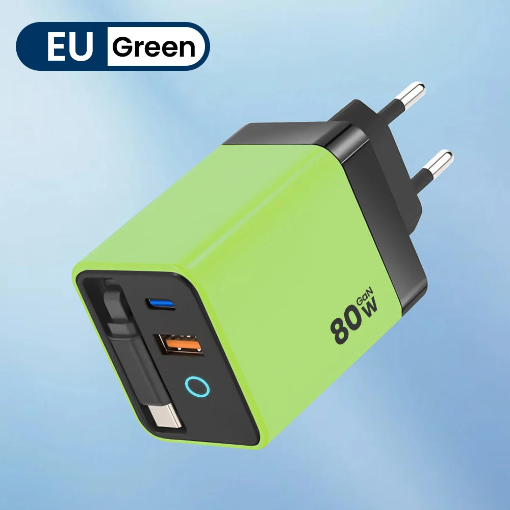 Elough 80W Gallium Nitride Charger Scalable Data Cable for Iphone Huawei A+C Full Protocol Multi Port Charging Head Pi-Mart