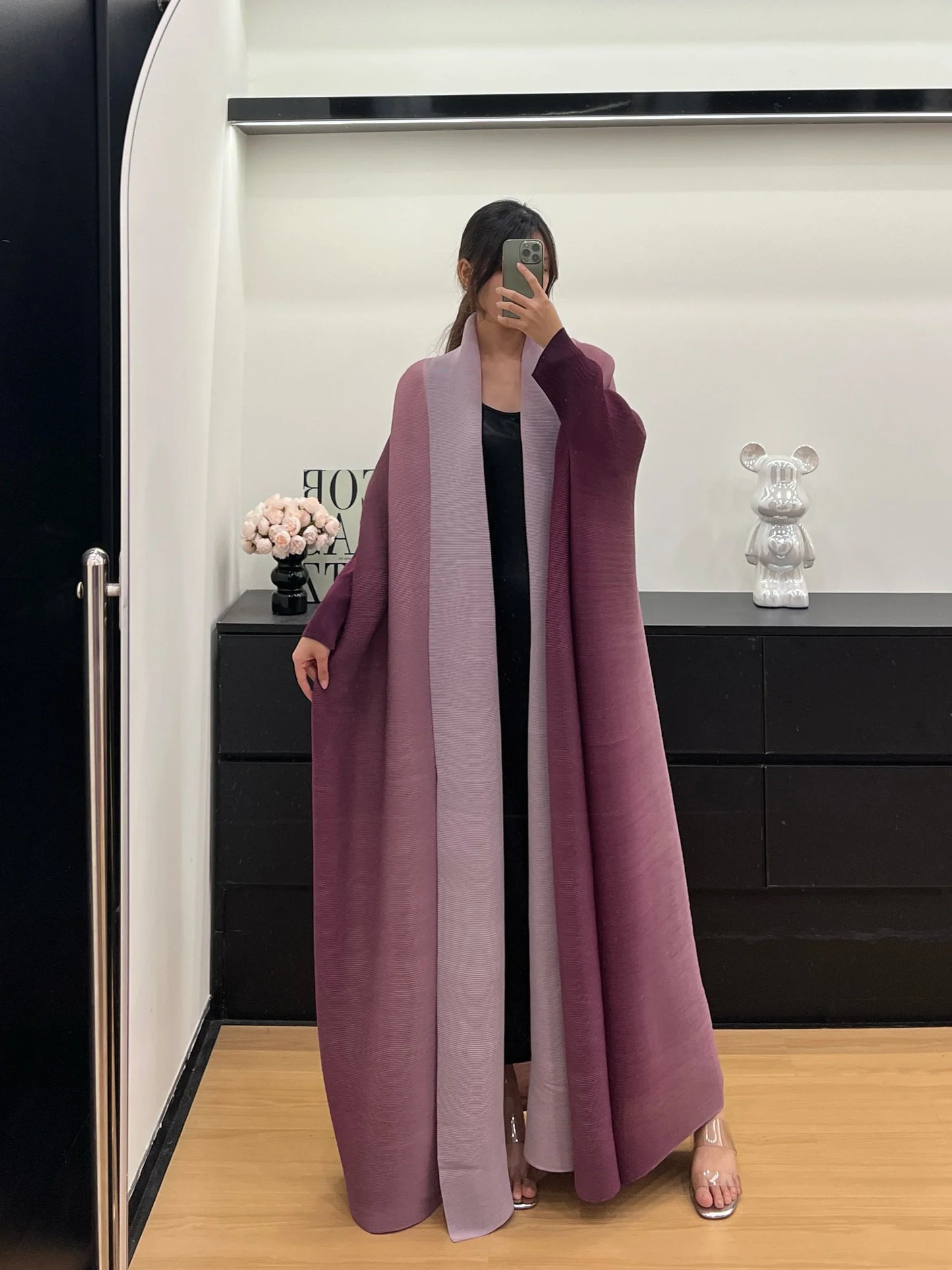Wrinkled Women's Windbreaker Jacket Bat Sleeve Scarf Collar, Gradient Long Robe Fashion Retro Coats and Jackets Women LadyShow.Store