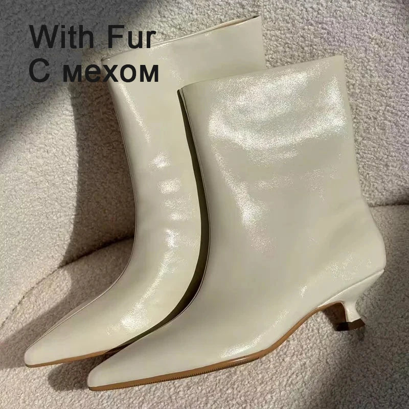 JOZHAMTA Size 34-43 Women Real Leather Ankle Boots Fashion Mid Heels Shoes For Winter Boots Pointy Office Lady Daily Dress Shoes Pi-Mart