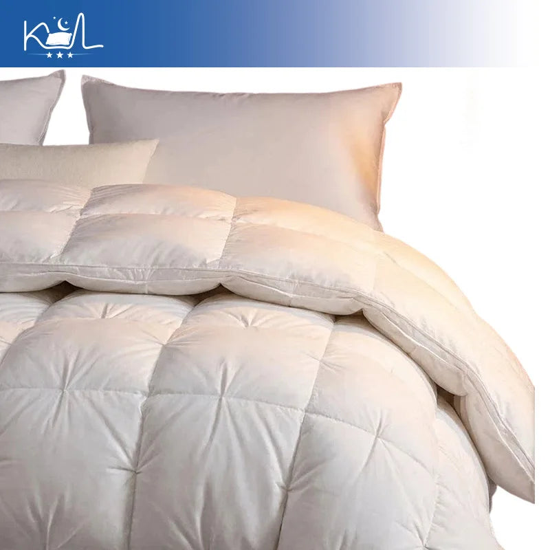 3D Luxury Quilted 100% Premium Goose Down Comforter King Queen Full Size Winter Thick Solid Color Duvet Pi-Mart