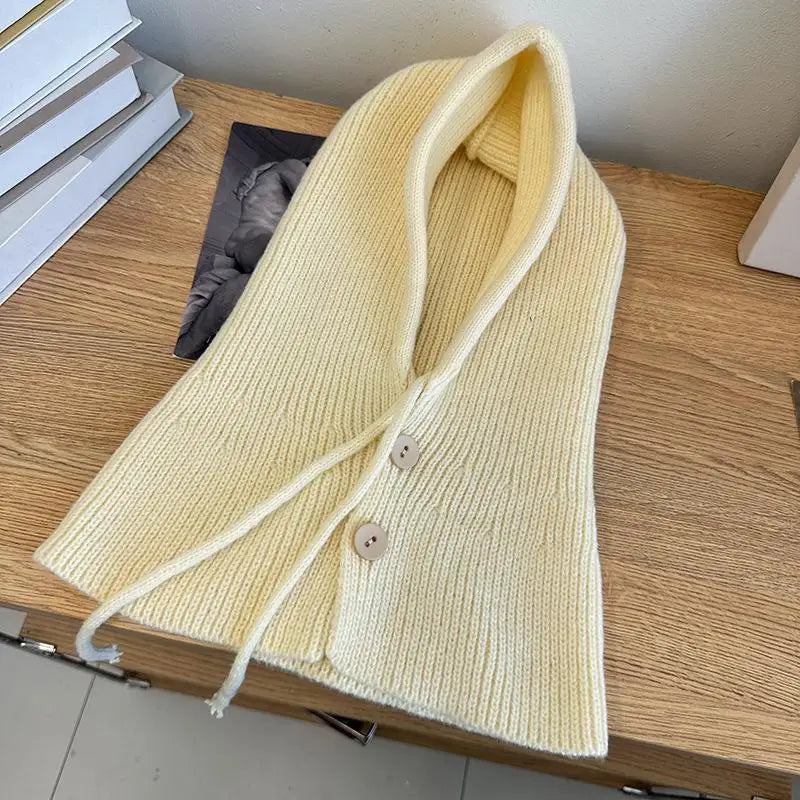 Winter Balaclava Hat Warm Knitted Women's Hood Hat Solid Color One-piece Neck Pullover Cap Outdoor Cashmere Caps Pi-Mart