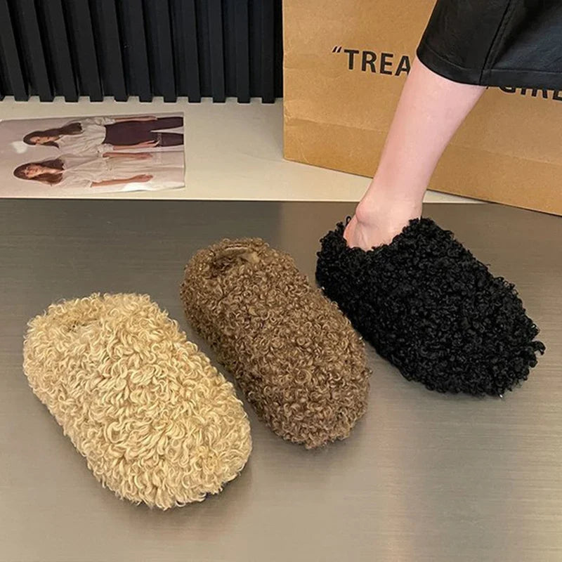 Winter 2026 Fashion Women's Shoes Comfortable Plush Velvet Warm Fluffy Slippers Home Non-slip Lightweight Soft Indoor Slippers LadyShow.Store