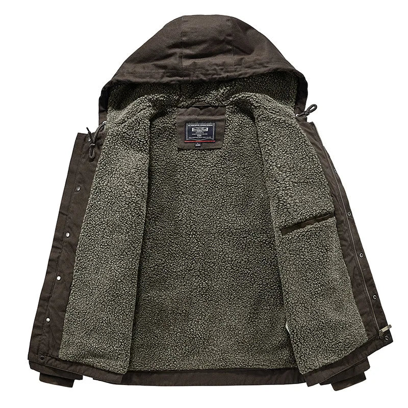 New Fashion Men Hooded Fleece Warm Down Jackets Casual Fit Coats Quality Male Cotton Multi-pockets Cargo Jackets Tooling Coats 4 Pi-Mart
