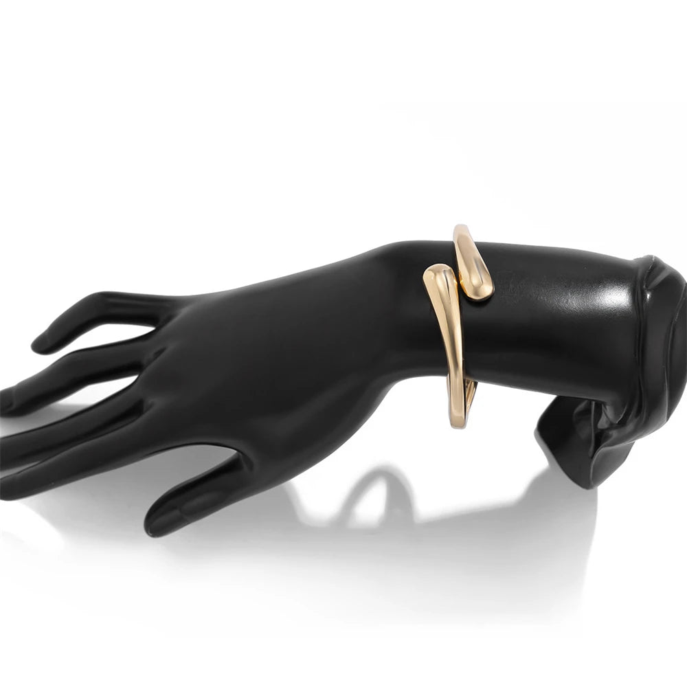 Wide Metal Bangle Ring for Women Gold and Silver Color Chunky Waterdrop Open Wrist Cuff Thick Irregular Twisted Bracelet Jewelry Pi-Mart