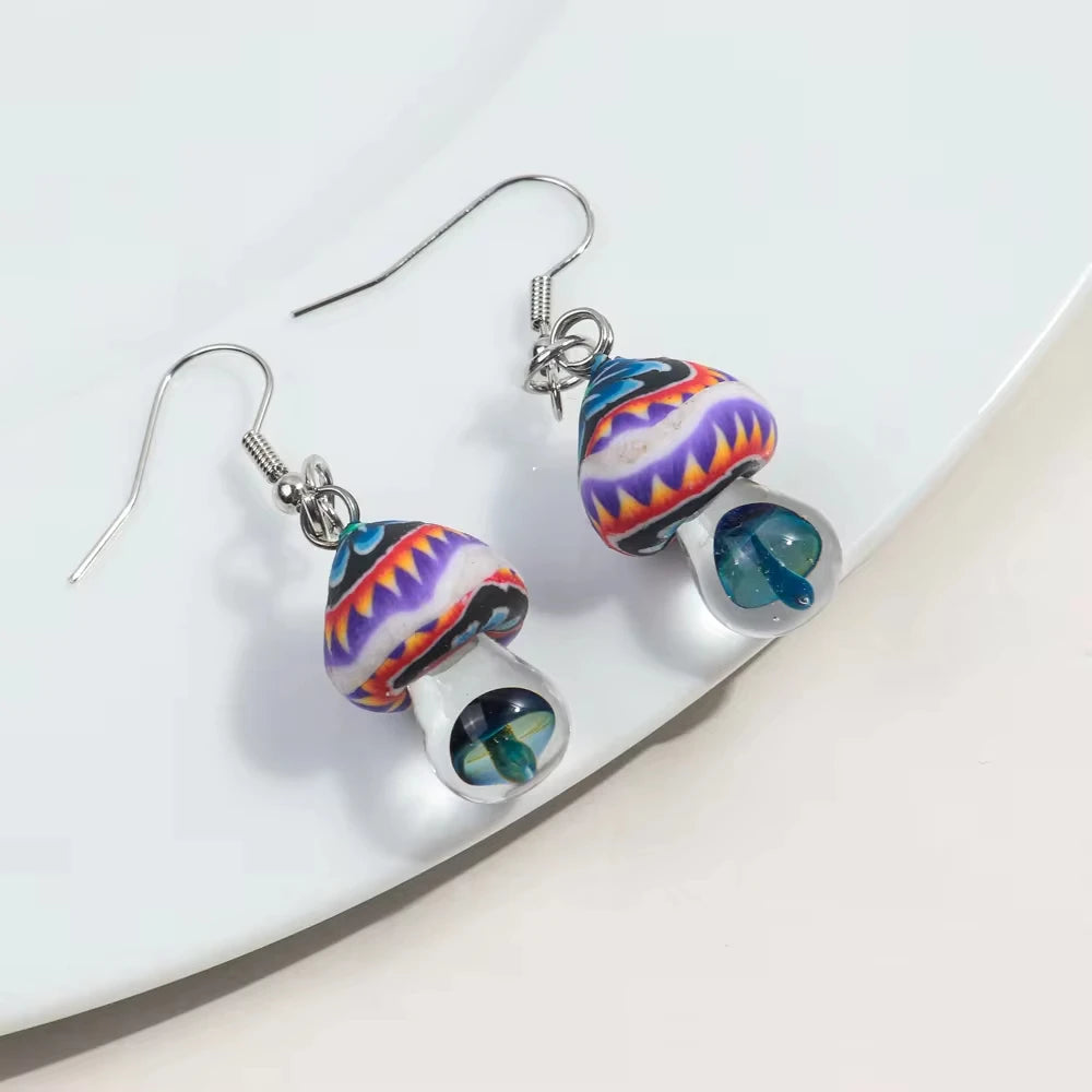 New Cute Polymer Clay Mushroom Acrylic Drop Earrings for Women Cartoon Colorful Flower Pendant Earring 2024 Trend Jewelry Gift Pi-Mart