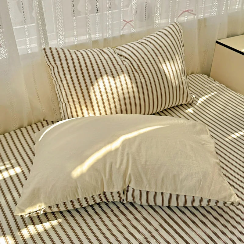Ins Style Stripes Bedding Duvet Cover Set with Pillowcase bed sheet Full Size Bed Linen Quilt Cover Set Queen/King Double Single LadyShow.Store
