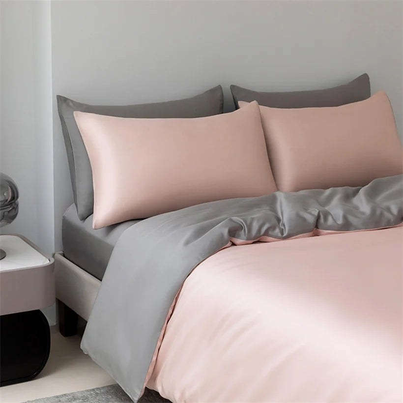 100% Mulberry Silk Bedding Set High End Silk Bed Sheets Set Luxury Smooth Duvet Cover Set Single Double Queen King Size Bedsheet LadyShow.Store