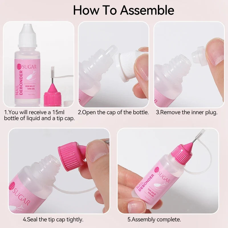 UR SUGAR 15ml Remover For Solid Tips Gel False Nail Tips Solid Adhesives Gel Remover Press On Nails Gel Fake Tips Remover Tools Tri Light Beauty