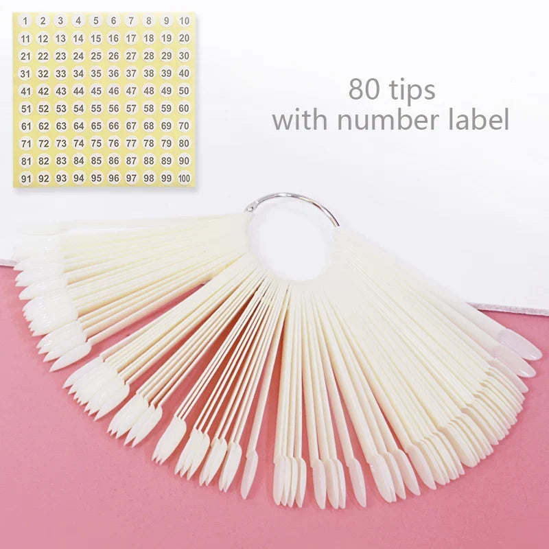 80/50/20pcs Nail Display Sticks Nail Swatch False Nail Tips Nail Gel Polish Practice Clear Display Board for Nail Art Tools Tri Light Beauty