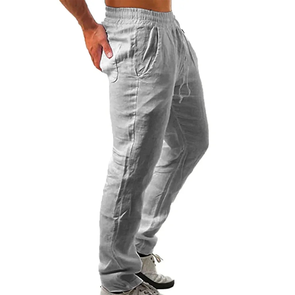 Summer Men Sport Gym Pants Soild Cotton Linen Pants Breathable Casual Training Trousers Joggers Hip Pop Sweatpants Streetwear Pi-Mart