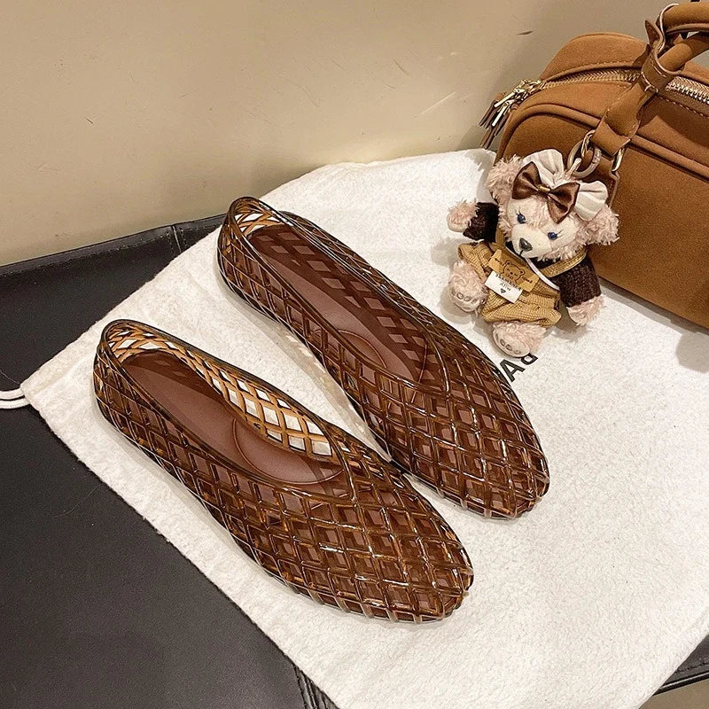 New V-mouth Crystal Jelly Shoes Fashionable, Versatile, Comfortable, Flat Bottom Single Shoes, Casual Sandals for Women LadyShow.Store
