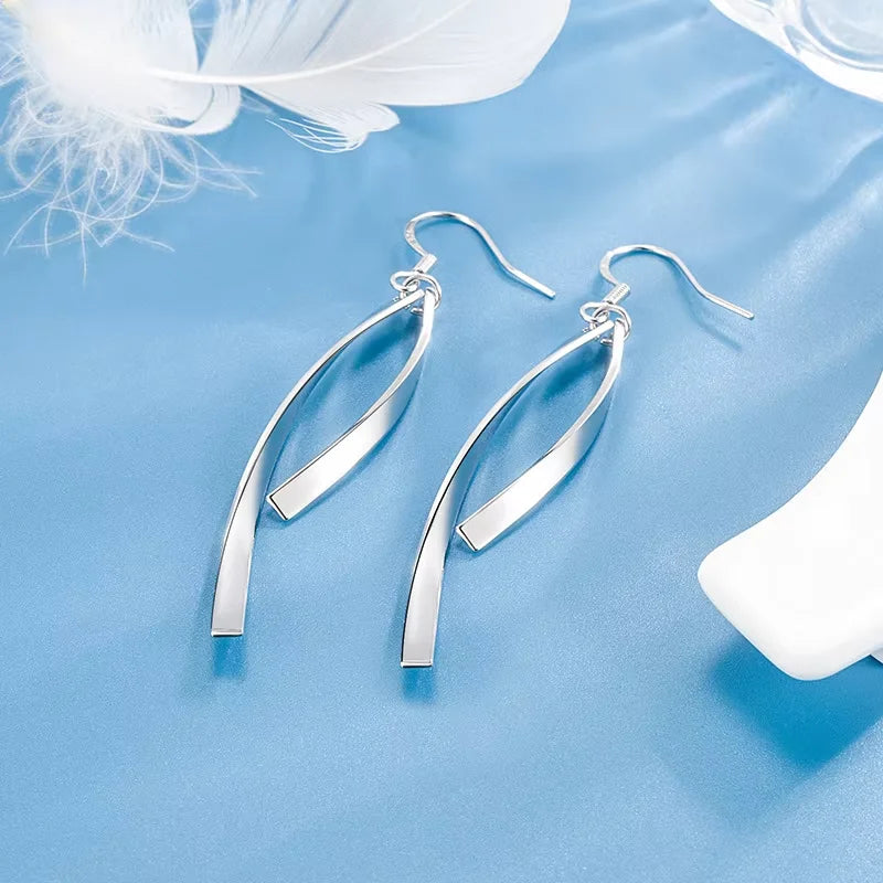 925 Sterling Silver Earrings New Women Elegant Temperament Sterling Anniversary Gift Fashion Jewelry Accessories Geometric Ears Pi-Mart