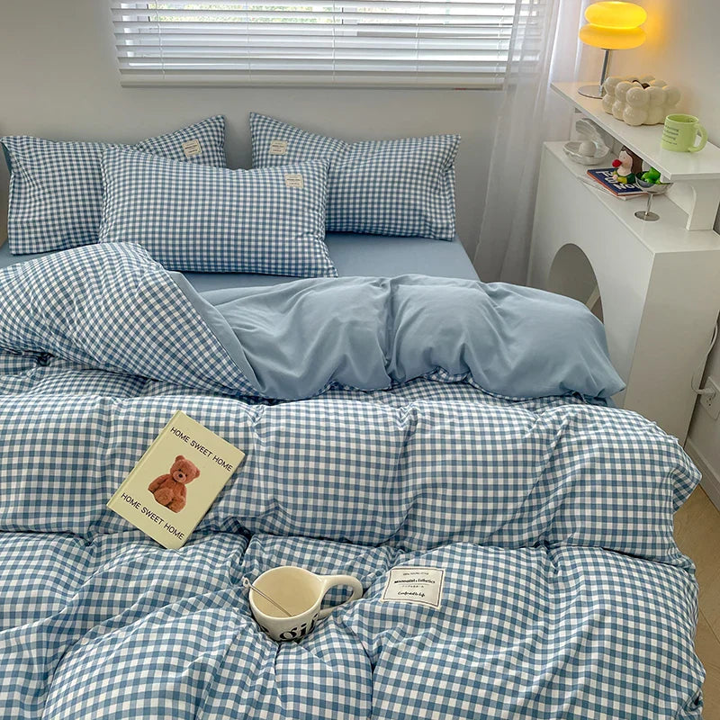 Plaid Style Bedding Set Skin-friendly Quilt Cover Pillowcase Bedsheet Home Bed Linen Sets Single/Full/Queen/King Size Bedclothes LadyShow.Store