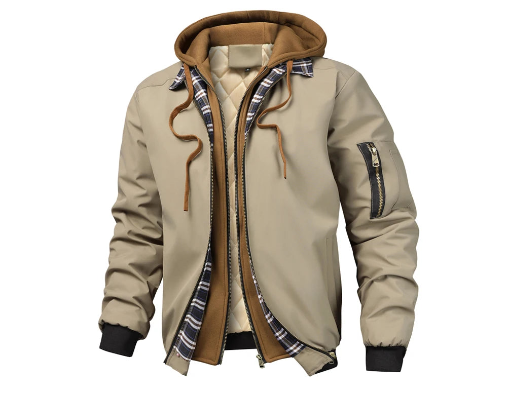 Autumn Winter Men's Warm Windbreaker Jacket Outdoor Man Thick Windbreaker Hiking Hooded Coats Men Thermal Sports Zipper Parkas J Pi-Mart