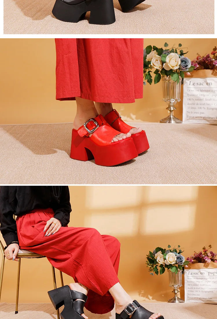 GKTINOO 2026 Summer New Genuine Leather Thick Soled Height Increasing Slippers Fashionable Women's Super High Heels Sandals Pi-Mart