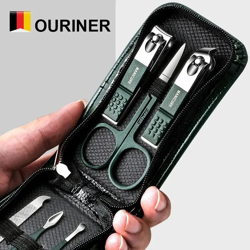 Ouriner 6-18Pcs Portable Manicure Sets Pedicure Kits Bright Black Nail Clipper Set Personal Care Tools Eyebrow Scissors Tri Light Beauty
