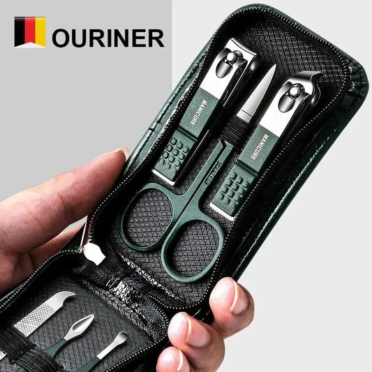 Ouriner 6-18Pcs Portable Manicure Sets Pedicure Kits Bright Black Nail Clipper Set Personal Care Tools Eyebrow Scissors Tri Light Beauty