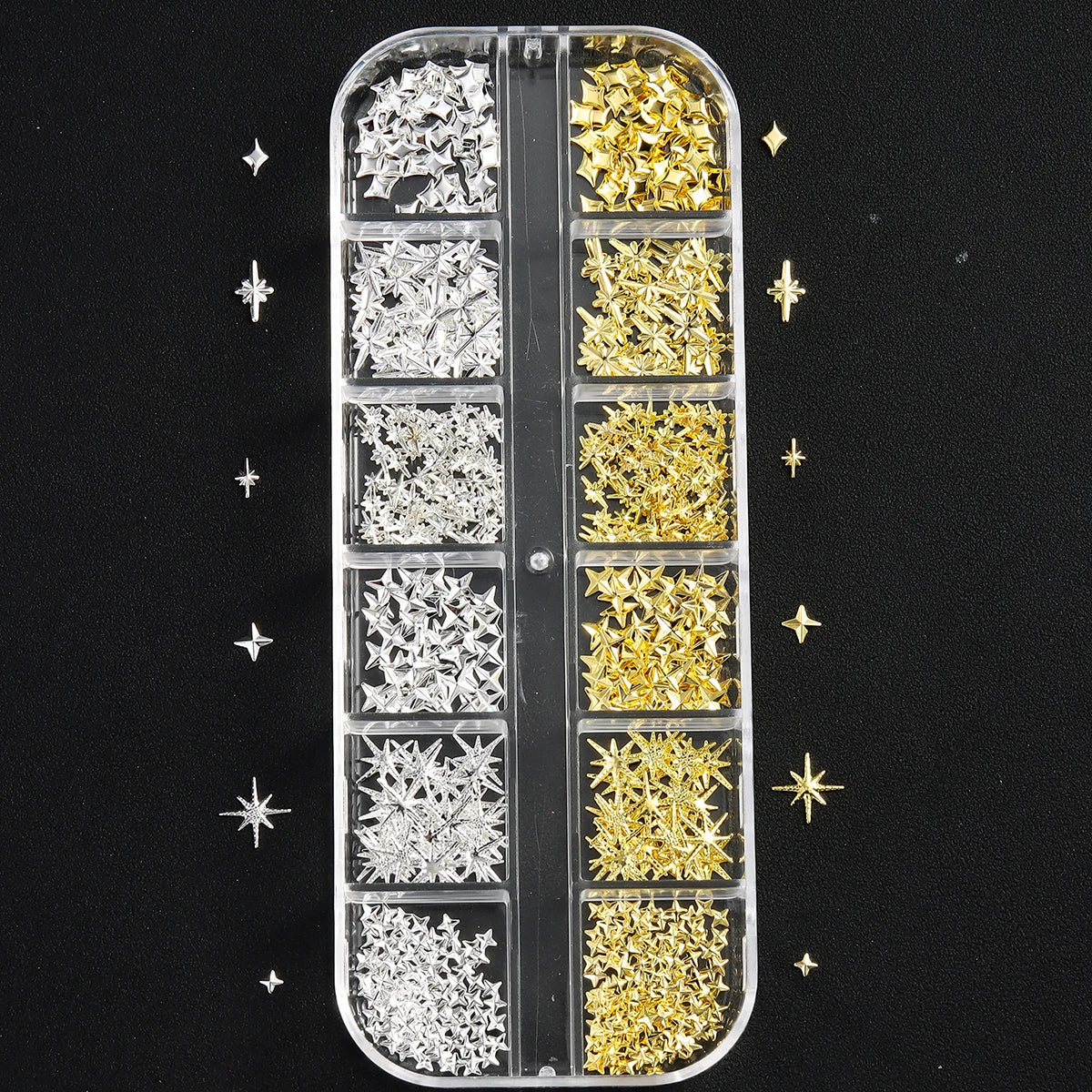 6/12Grids Gold Star Moon Metallic Rivet 3D Nail Charms Alloy Sun Moon Starlight Rhinestones Nail Studs For Nail Art Decoration Pi-Mart