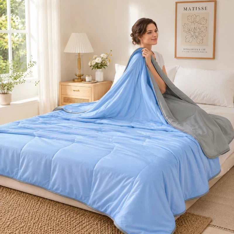 Breathable Cooling Summer Duvet Solid Color Lightweight Soft Cool Touch Comforter Quilt For Bedroom Indoor AC Daily Sleep Pi-Mart