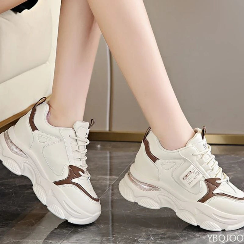 Women's Thick Soled Lightweight Sports Shoes Spring and Autumn New White Casual Women's Thick Soled Height Increasing Shoes Pi-Mart