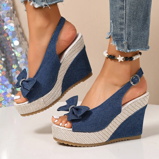Vintage Rivet Decor Wedge Sandals for Women 2026 Summer High Heels Platform Sandals Woman Plus Size 43 Ankle Buckle Beach Shoes LadyShow.Store