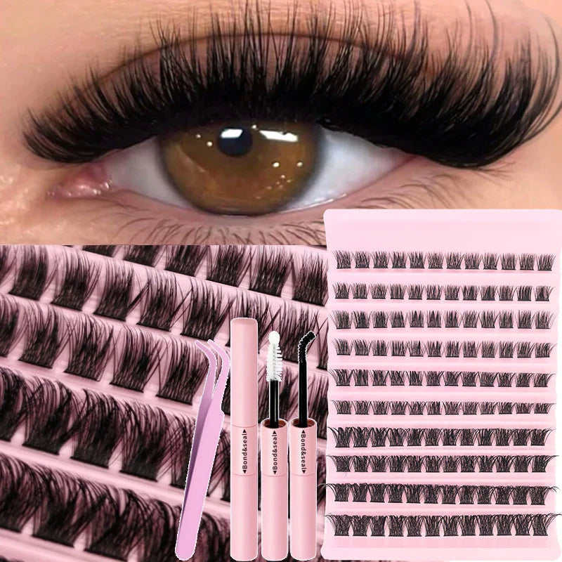 DIY Eyelash Extension Kit Individual Lashes Cluster Mix Lash Clusters with Lash Bond and Seal and Lash Accessories LadyShow.Store
