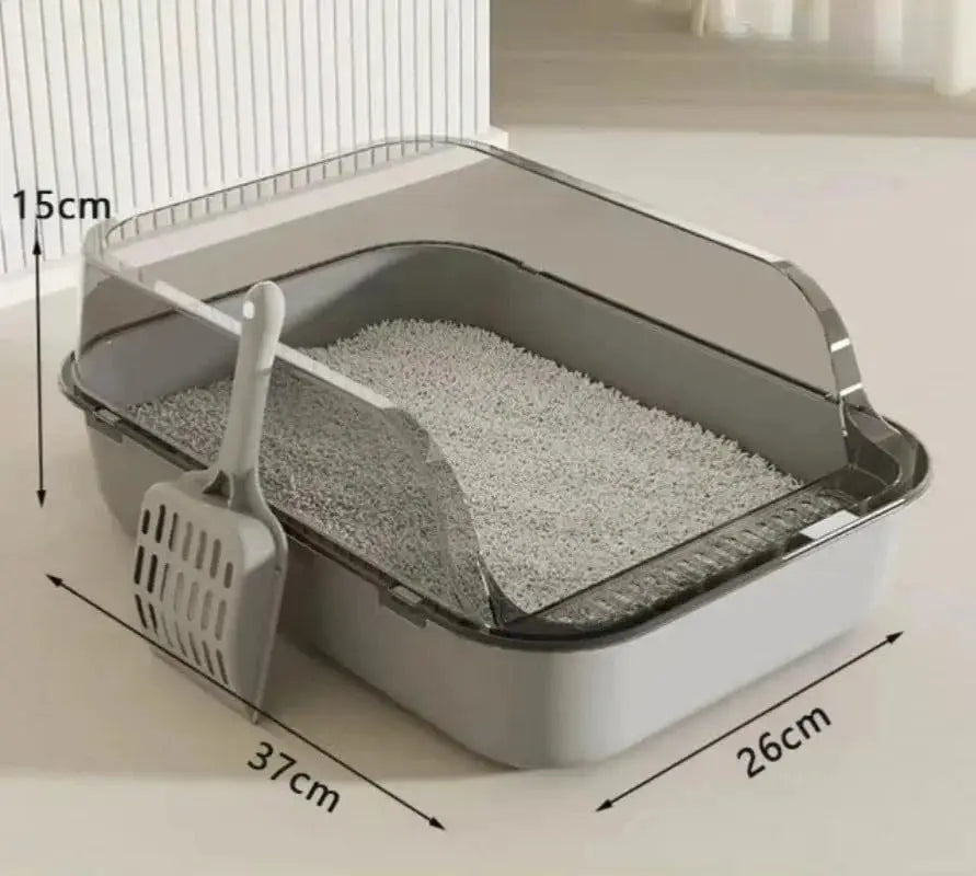 P Semi-Enclosed Cat Litter Box Splashproof Kitten Toilet Tray Pet Cleaning Basin with High Sides for Indoor Use Pi-Mart