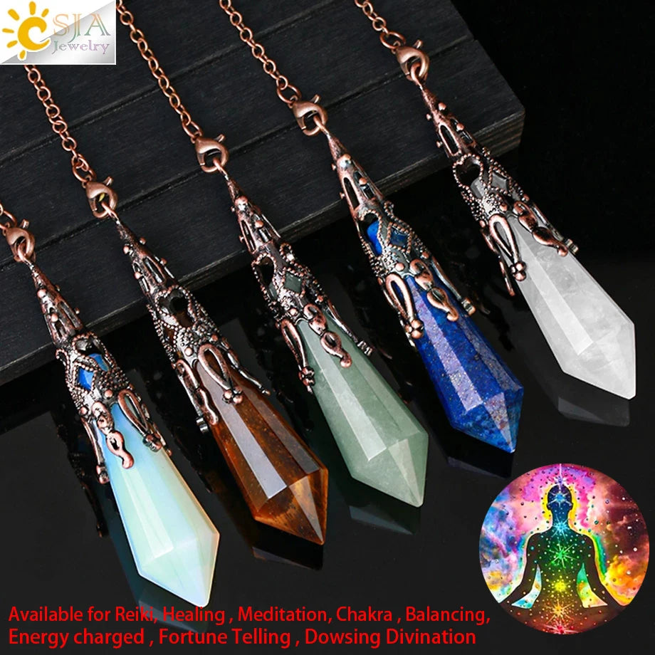 CSJA Natural Stone Crystal Pendulum for Dowsing Antique Pendant Amulet Crystals Divination Pink Quartz Pendulums Pendules G891 Pi-Mart