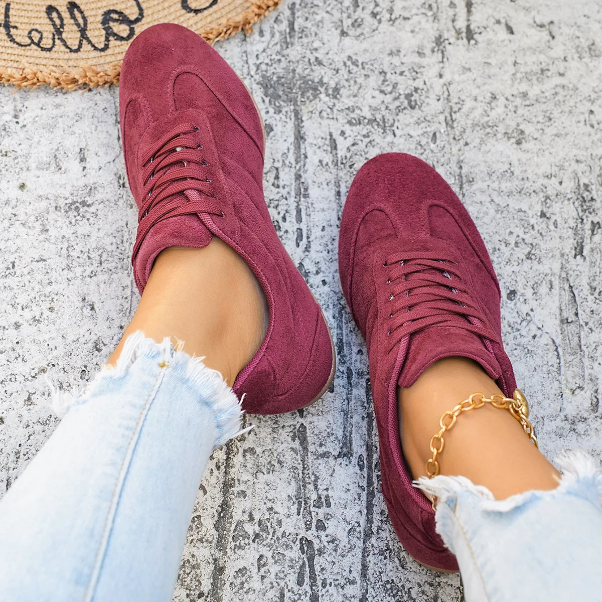Women's Casual Flat-soled Non-slip Wear-resistant Sport Shoes Spring Autumn Round-toe Soft and Comfortable Women Single Shoes Pi-Mart