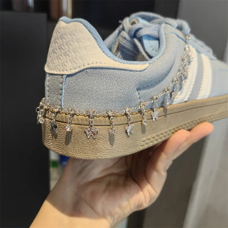 New Luxury Rhinestone Butterfly Bow Girl Shoe Charms Fashion Sneakers Pearl Heel Shoes Chain Shoes Decoration Accessorie 1Pcs Pi-Mart