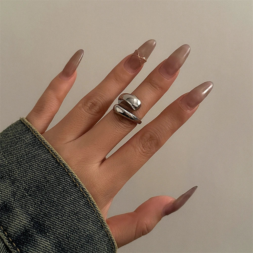 Wide Metal Bangle Ring for Women Gold and Silver Color Chunky Waterdrop Open Wrist Cuff Thick Irregular Twisted Bracelet Jewelry Pi-Mart