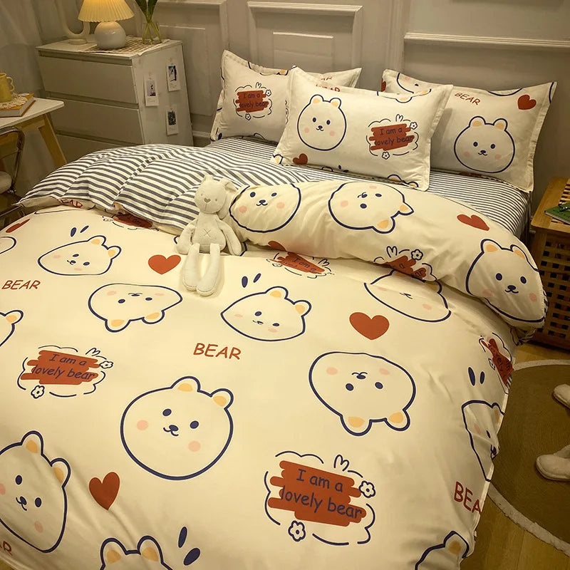 Daisy Printed King Size Duvet Cover Set with Sheets High Quality Washed Cotton Bedding Set Queen Home Bed Sets Comforter Covers LadyShow.Store