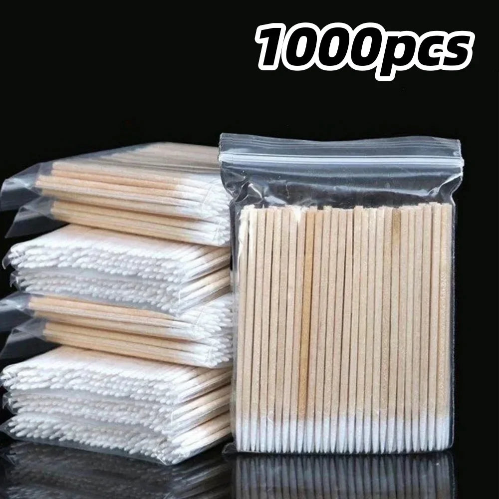 100/300/500 Nails Wooden Tip Cotton Stick Buds Disposable Ultra-Detail Corrector Nail Polish Remover Clean Sticks Manicure Tools Tri Light Beauty