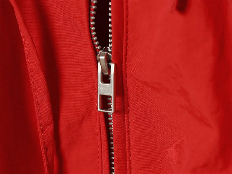 Women's Jacket 2026 Autumn New Red Long-Sleeve Drawstring Decorative Festive Hoodie Zipper Cardigan Casual Fashion Versatile Pi-Mart