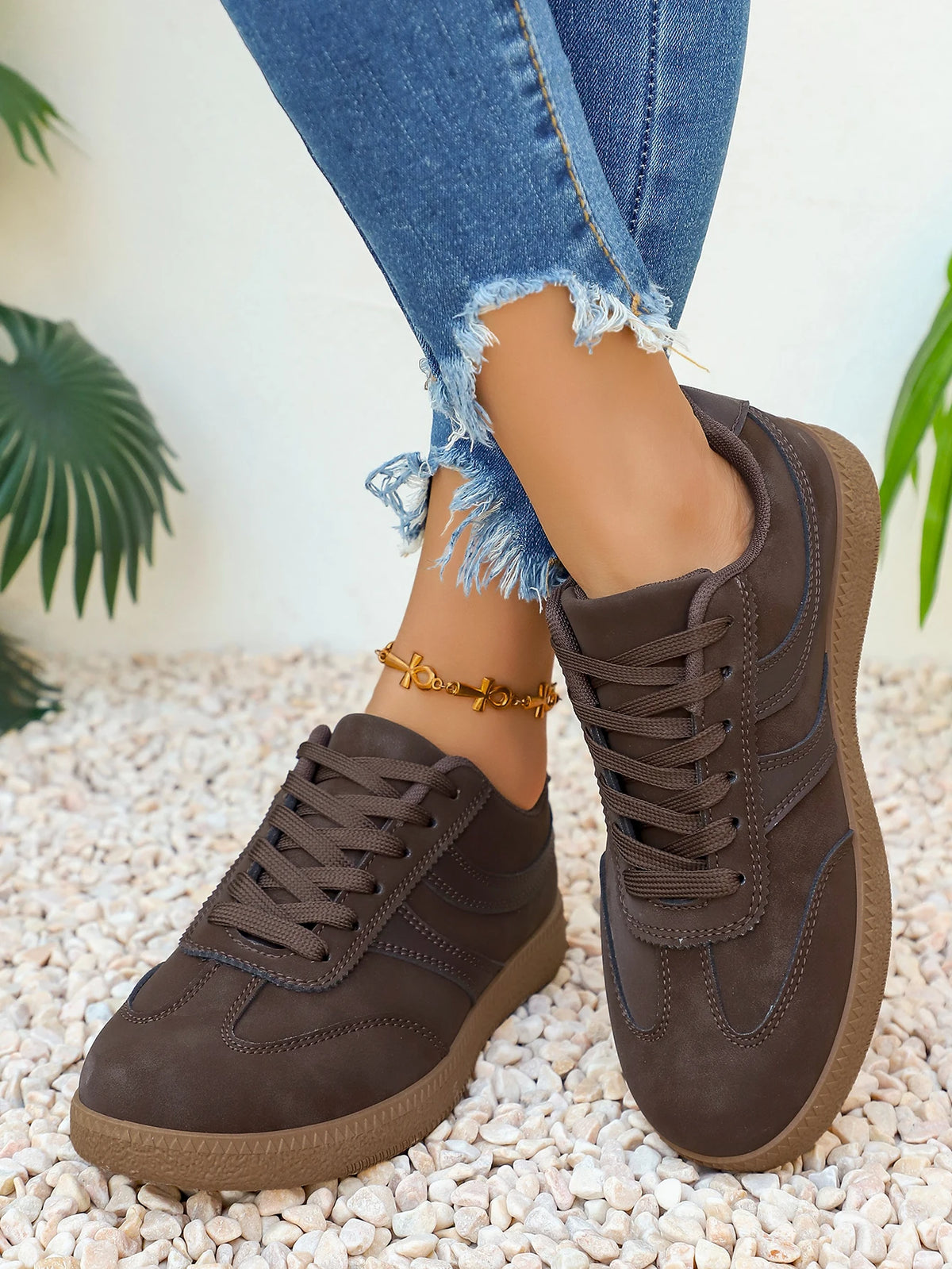 Retro Brown Platform Sneakers Women 2026 Flat Trend German Training Shoes Woman Plus Size 43 Non-slip Thick Sole Vulcanize Shoes Pi-Mart