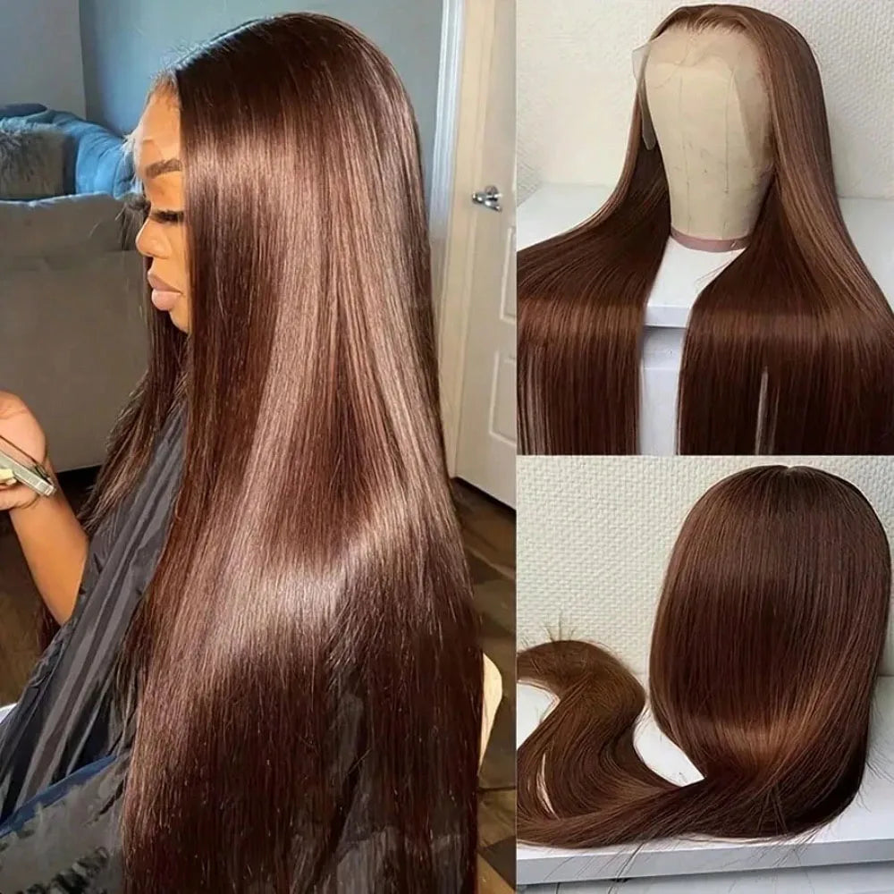 28 Inch Brown Lace Front Wigs Human Hair Pre Plucked 13x4 Straight Lace Front Wigs Human Hair 200% Density Colored #4 Light Brown Wig HD Lace Frontal Wigs For Women LadyShow.Store