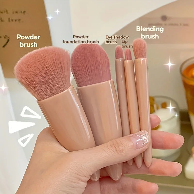 5Pcs Portable Makeup Brush Set With Mirror -  Foldable Travel Kit ，Mini Makeup Brush Set Travel Makeup Brush Set LadyShow.Store