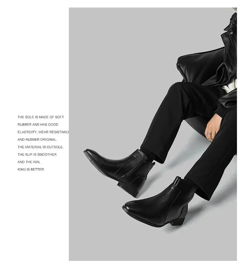 Winter New Men Business Boots Black  Red Simple Slim Fit Soft Leather Boots Casual and Fashionable Chelsea Boots 38-46 Men Boots Pi-Mart