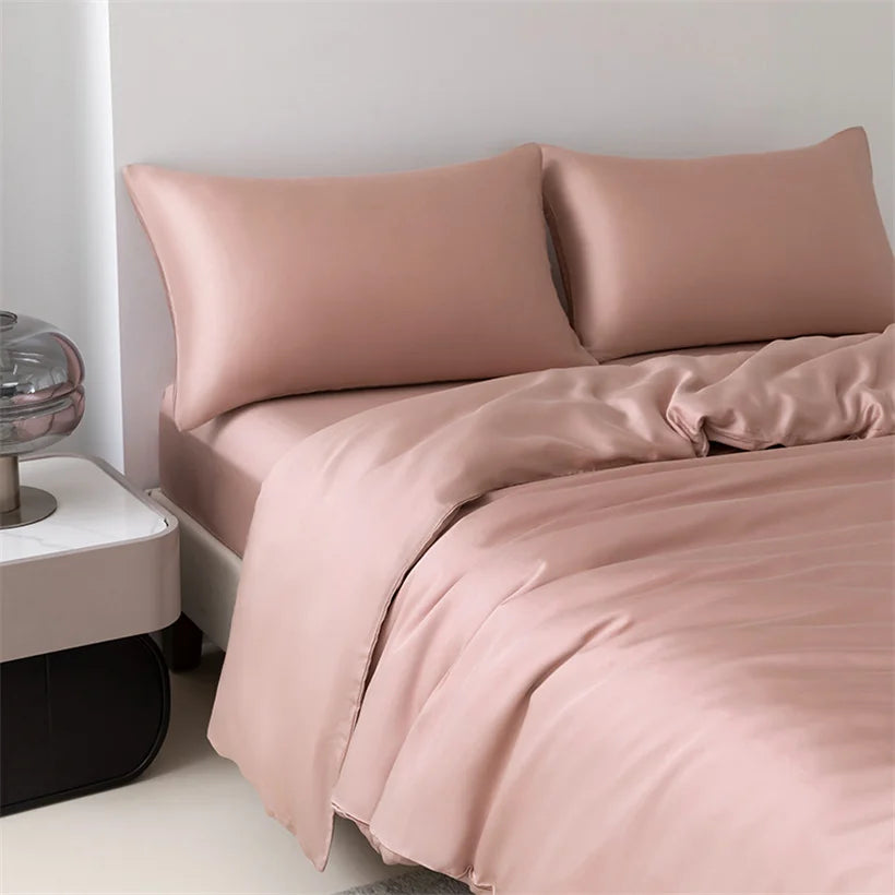 100% Mulberry Silk Bedding Set High End Silk Bed Sheets Set Luxury Smooth Duvet Cover Set Single Double Queen King Size Bedsheet LadyShow.Store