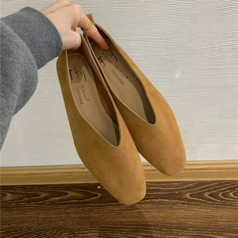 Bailamos Women's Square Toe Vintage Flats Soft Loafers Comfortable Leather Ballet Shoes for Female Dress Shoes Mujer LadyShow.Store