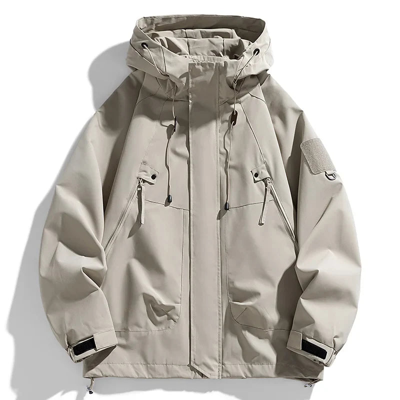 Windbreakers Men Hooded Jacket Zipper Coat Cargo Waterproof Black Bomber Camping Loose Thin Softshell Hooded Hiking Jacket LadyShow.Store